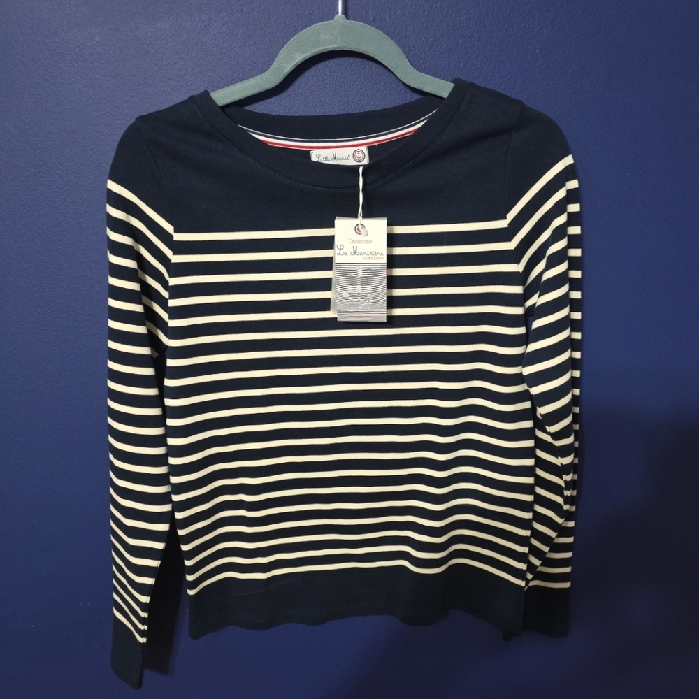 Little Marcel Medium Nautical Blue White Stripe Long Sleeve Top Pullover Shirt